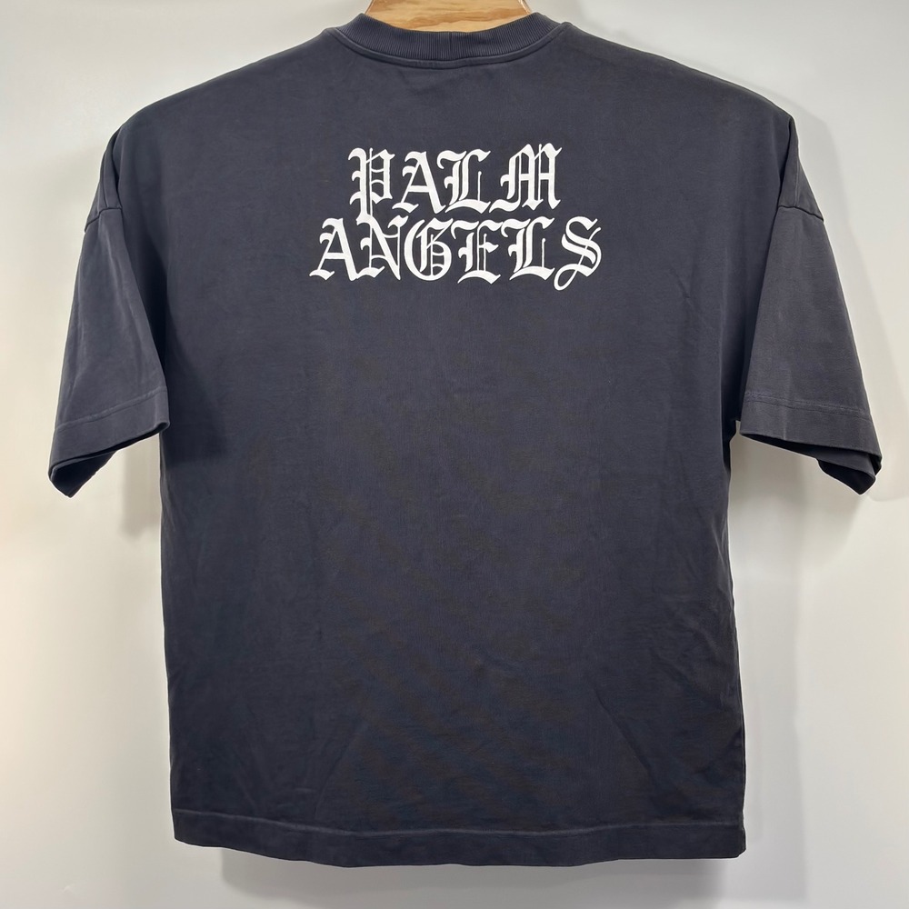 Palm Angels Burning Head Smiley Happy T Shirt Black L Back Logo Made Italy - Picture 5 of 6